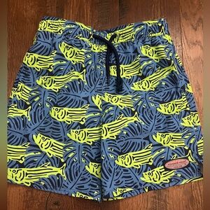 Vineyard Vines Fish Print Swim Shorts Blue and Green Size Small 8-10